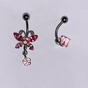 2 Pink Jeweled Navel Rings, Set of 2